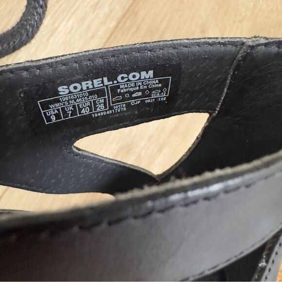 NWOB Sorel Cameron Platform Lace Wedge Sandals Leather Women's Size 9 Black - Picture 10 of 12